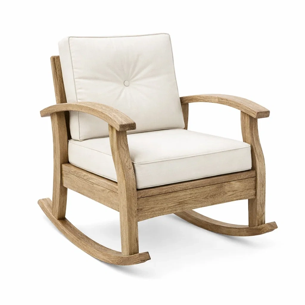 Fauteuil à bascule en bois avec coussin Crème-NESTCOMFORTZONE
