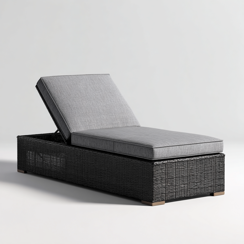 Lettino da sole-rattan sintetico-tessuto outdoor-202x66x36 cm-Grigio-Nero-stile moderno-Sofaupden