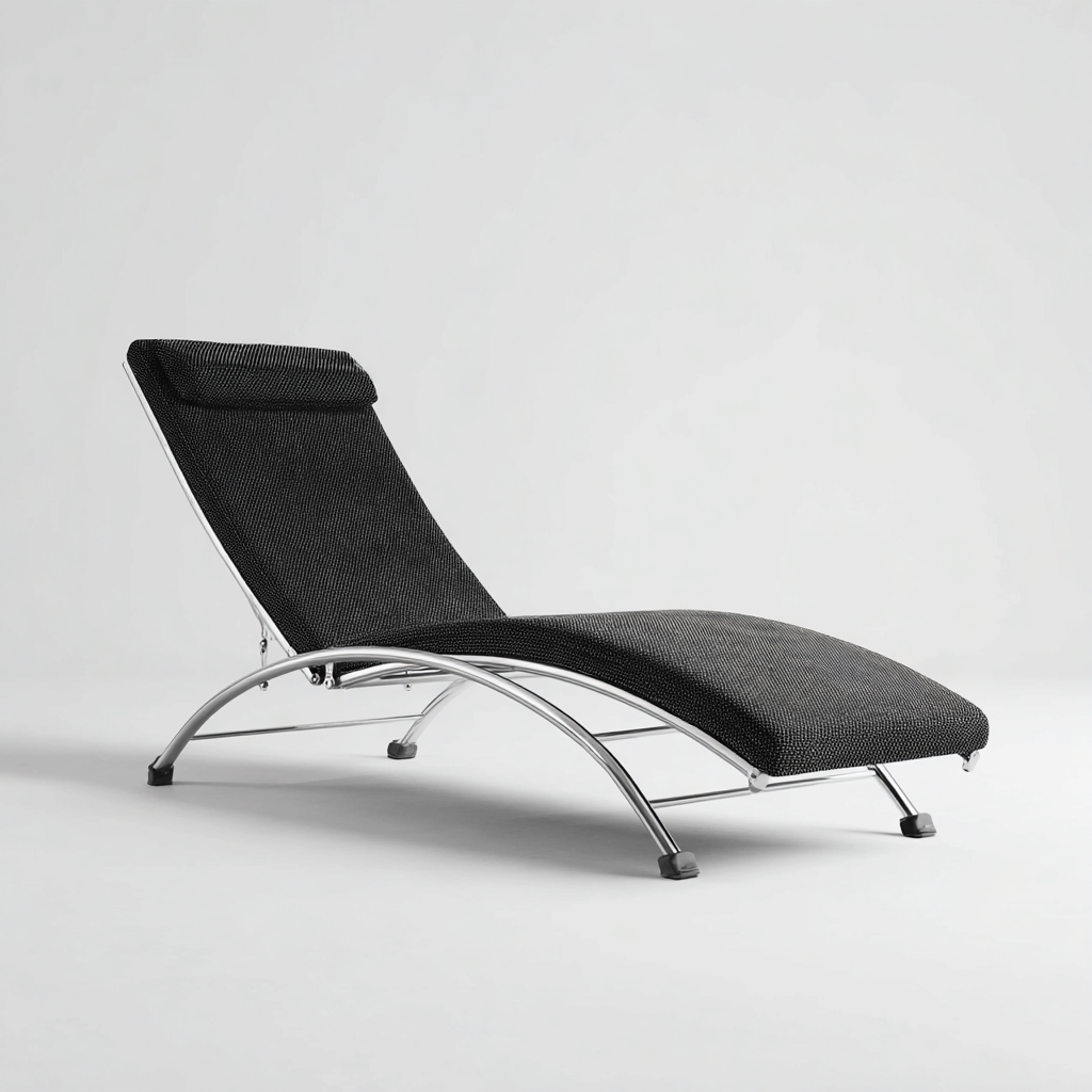 Lettino da sole-acciaio inox-tessuto textilene-204x68x72 cm-Nero-Argento-stile contemporaneo-Sofaupden