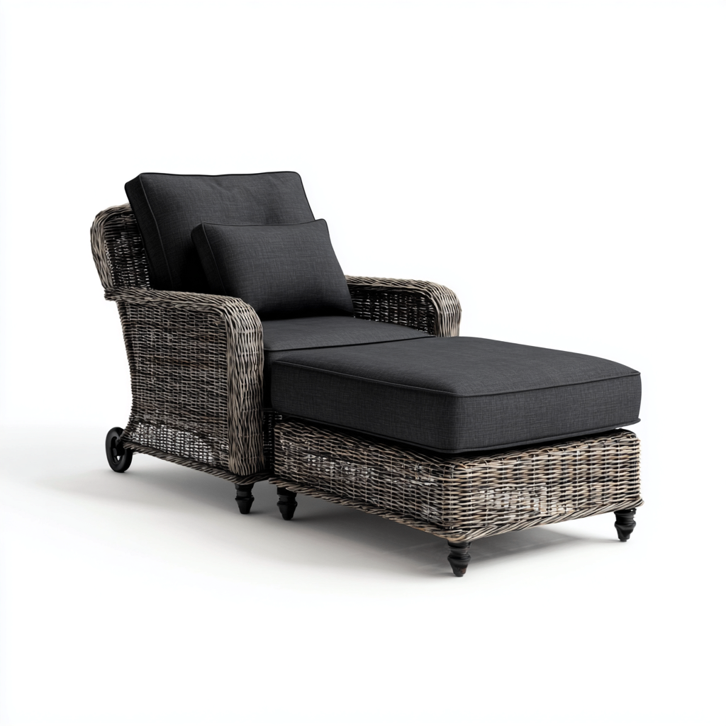 Lettino da sole-rattan naturale-tessuto outdoor-195x74x82 cm-Antracite-Naturale-stile classico-Sofaupden