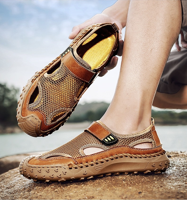 ⏰Last Day! 45% OFF 🔥HIKER®Men's Handcrafted Cowhide Mesh Breathable Orthopedic Outdoor Sandals