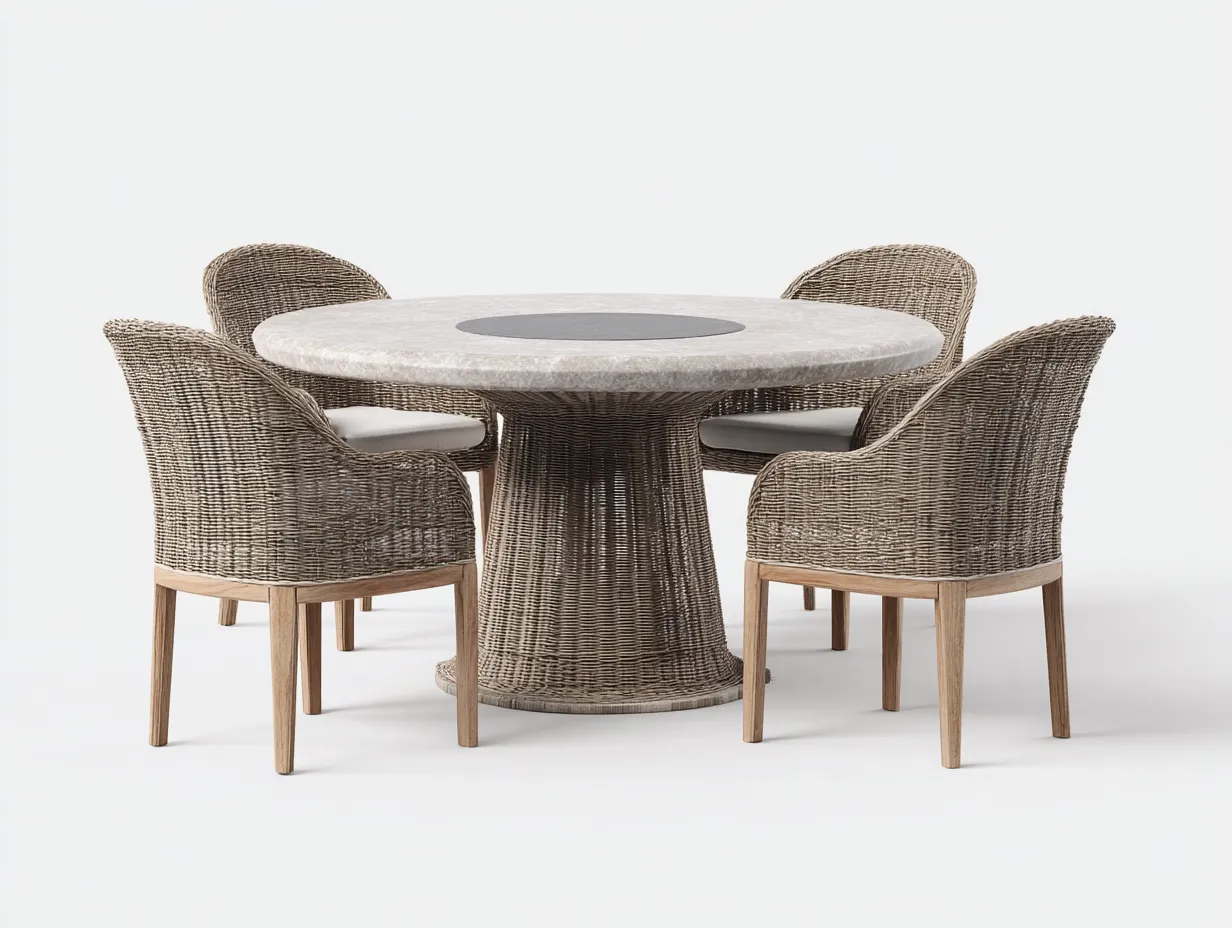 Set tavolo e sedie da giardino 125x125x74 cm Beige chiaro Stile naturale-Homipad