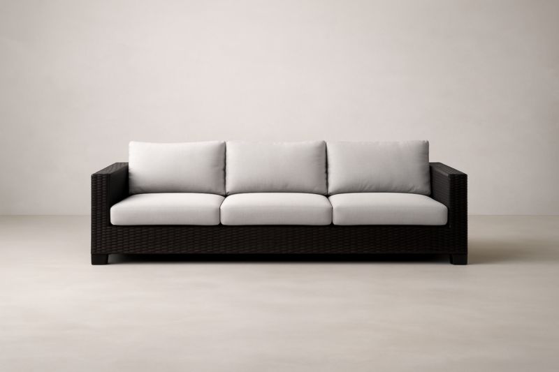 Canapé 3 Places en Polyrotin Noir avec Coussins Gris