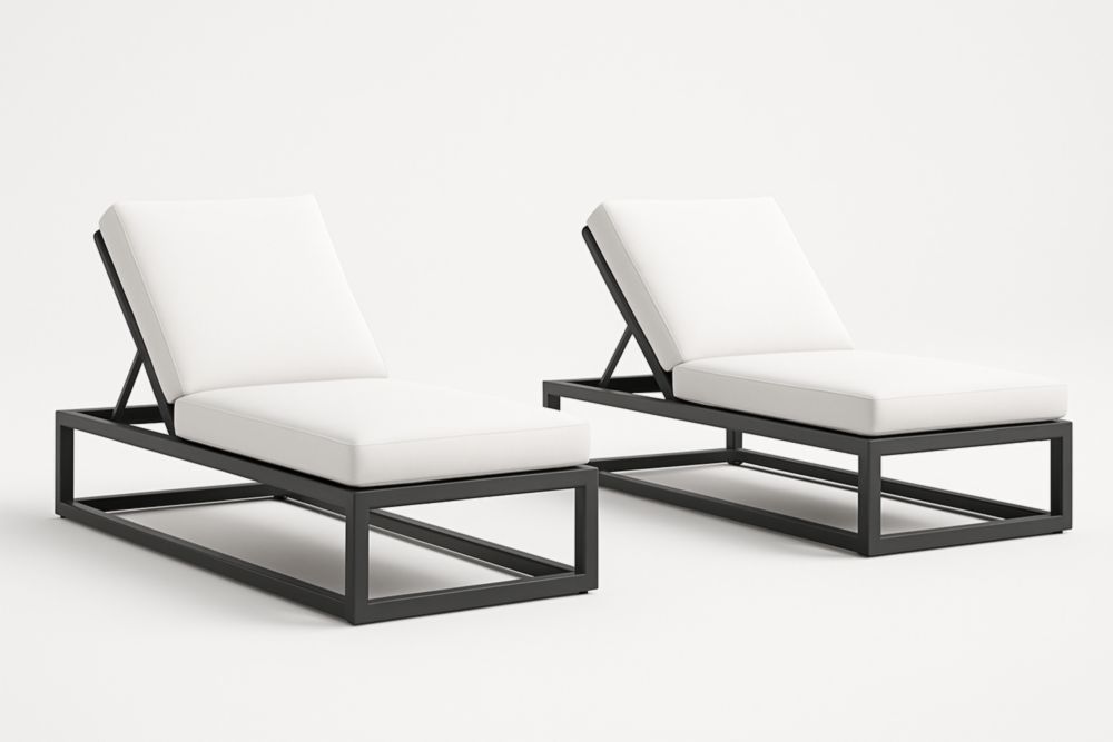 Lot de 2 chaises longues réglables en aluminium avec coussins blancs
