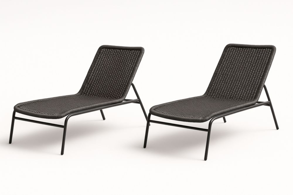 Set de 2 chaises longues en aluminium et résine tressée Noir