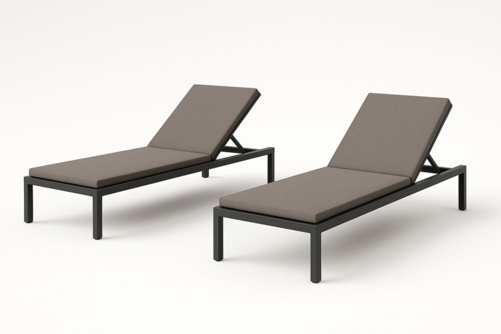 Paire de chaises longues réglables en métal et tissu marron