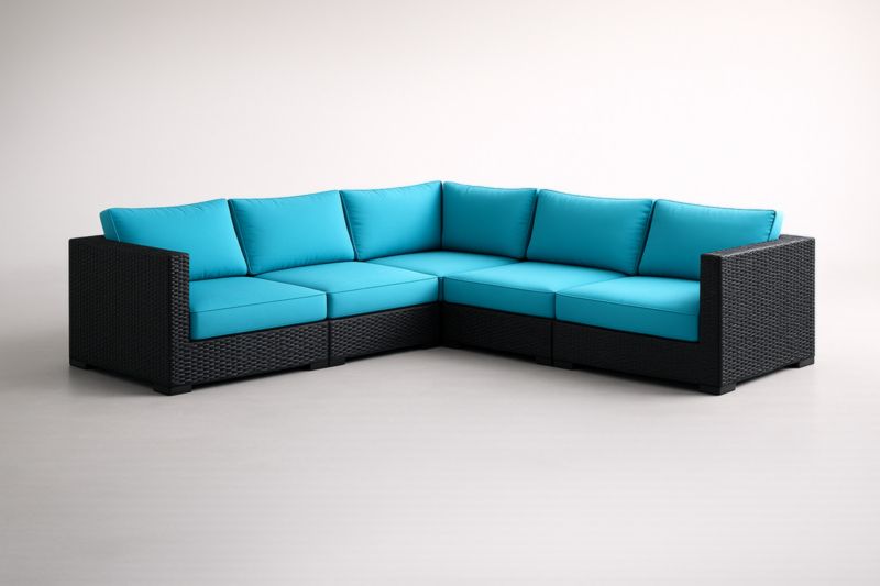 Canapé d'Angle de Jardin en Résine Tressée avec Coussins Bleu