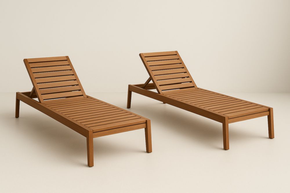 Ensemble de 2 chaises longues réglables en bois