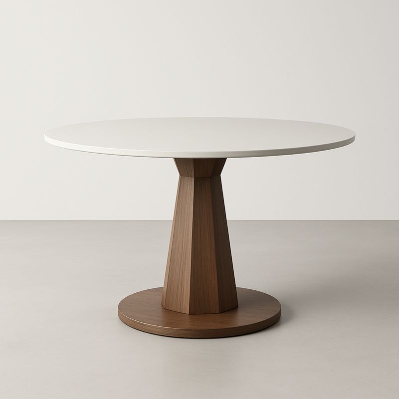 Table ronde en bois et MDF laqué blanc avec piètement chêne 120 cm