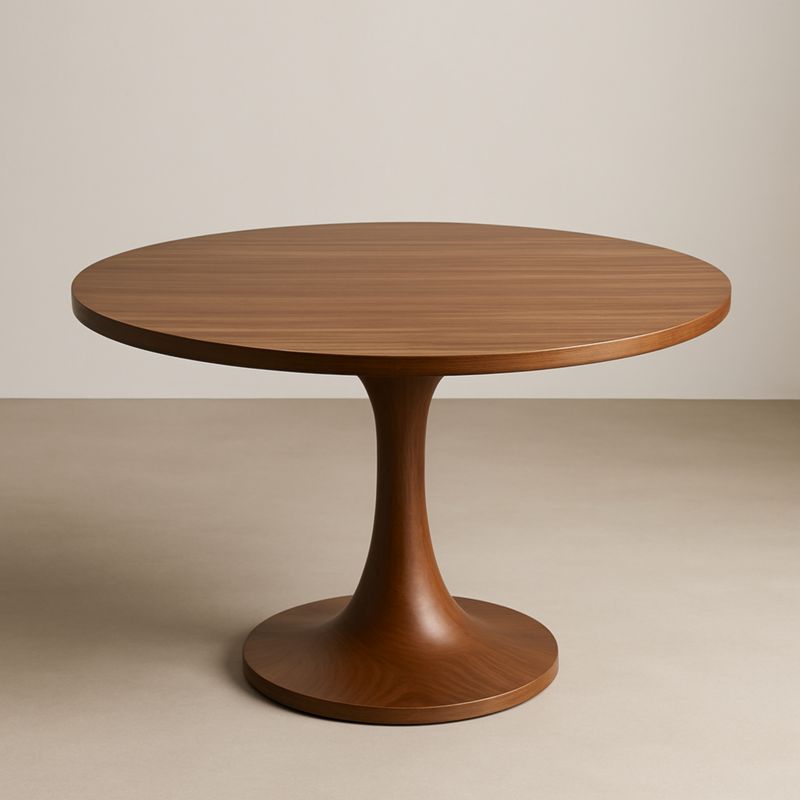 Table ronde en bois placage noyer 120 cm Marron