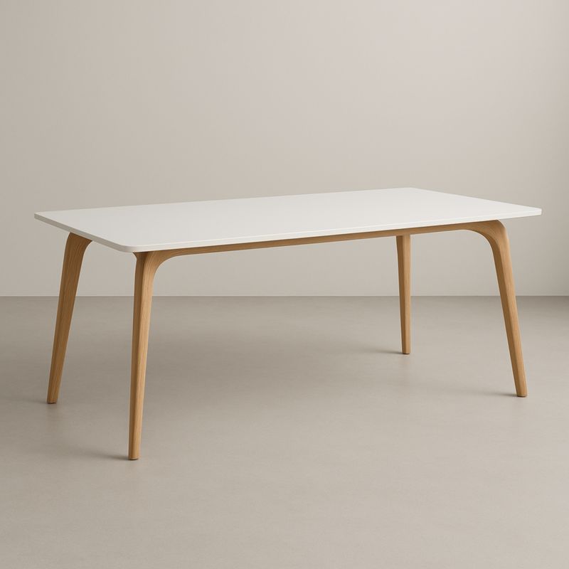 Table rectangulaire en bois MDF blanc avec pieds en chêne 180 cm