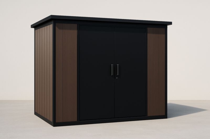 Abri de Jardin Métal Bois Noir Double Porte 270cm x 180cm x 210cm