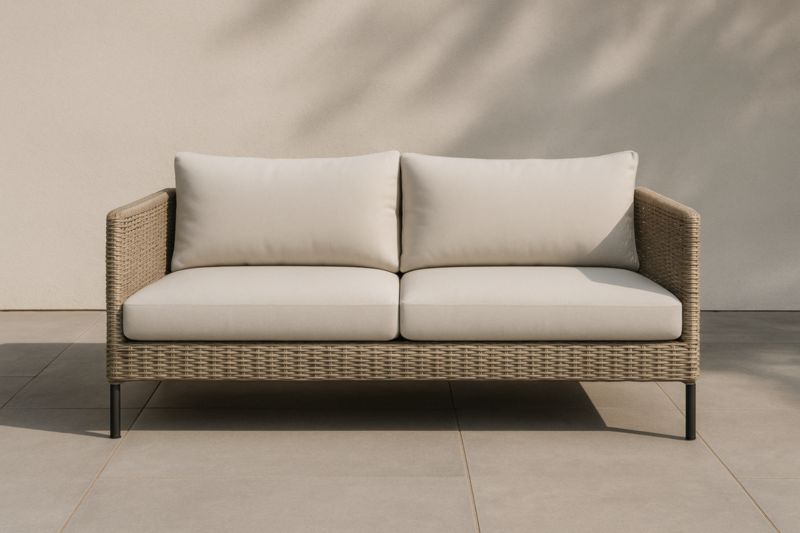 Canapé d'extérieur en résine tissée avec coussins en polyester 2 places