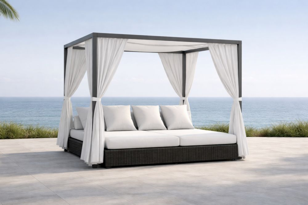 Lit de jardin en rotin avec baldaquin en aluminium