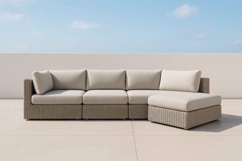 Canapé d'angle modulaire en rotin synthétique beige 275x160x80 cm