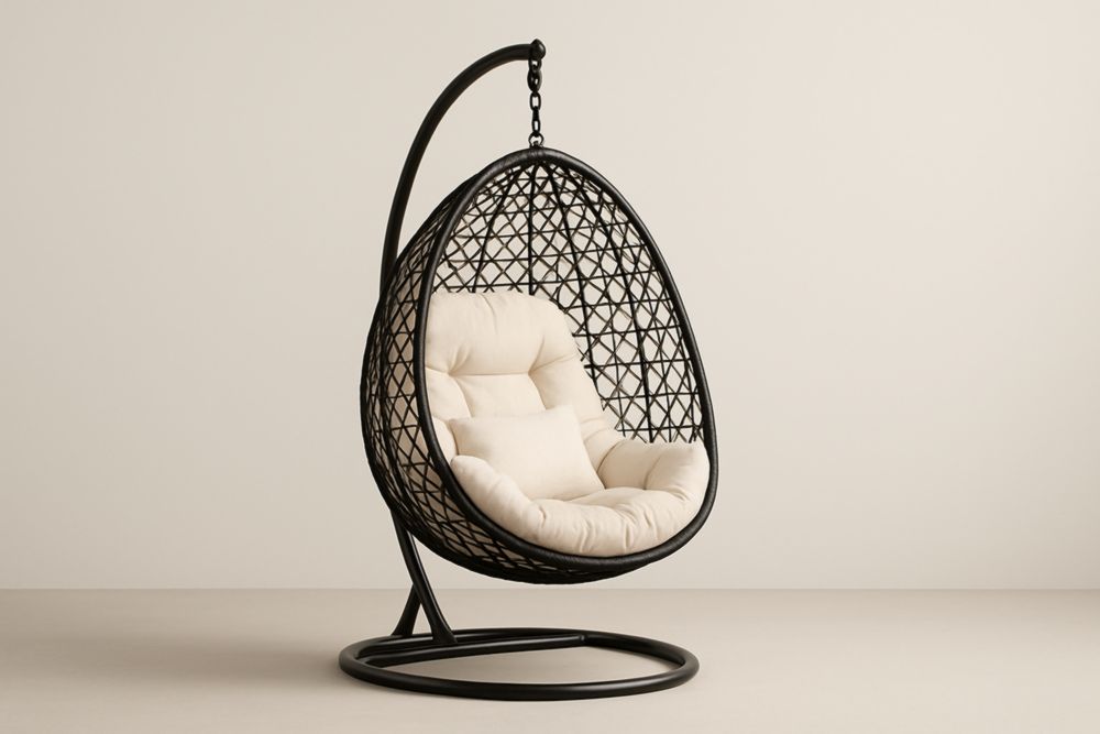 Chaise Œuf Suspendue en Résine et Aluminium avec Coussin Beige