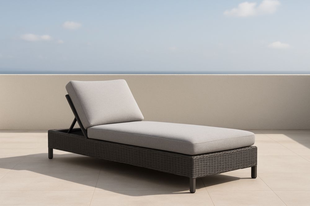 Chaise Longue Réglable en Rotin Synthétique avec Coussins Gris