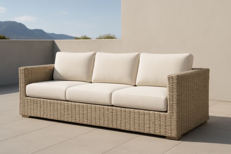 Canapé d'extérieur en rotin synthétique beige 3 places