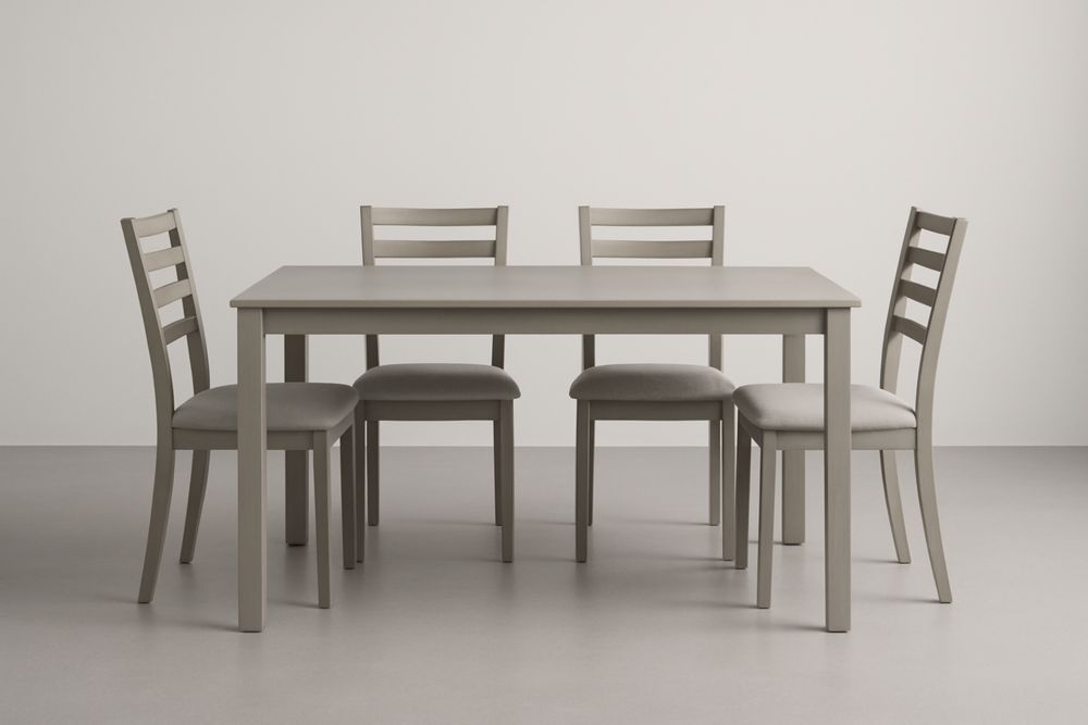 Ensemble Table et 4 Chaises en Bois Massif Gris