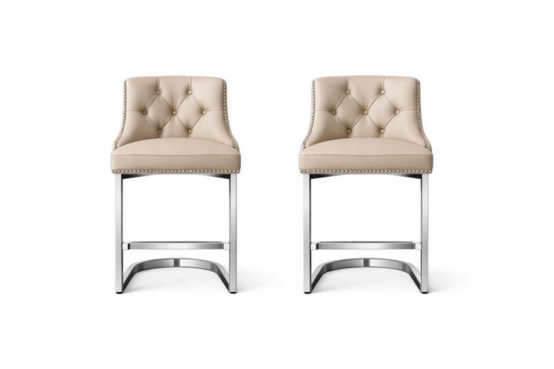 Lot de 2 chaises de bar en cuir synthétique beige avec cadre en métal