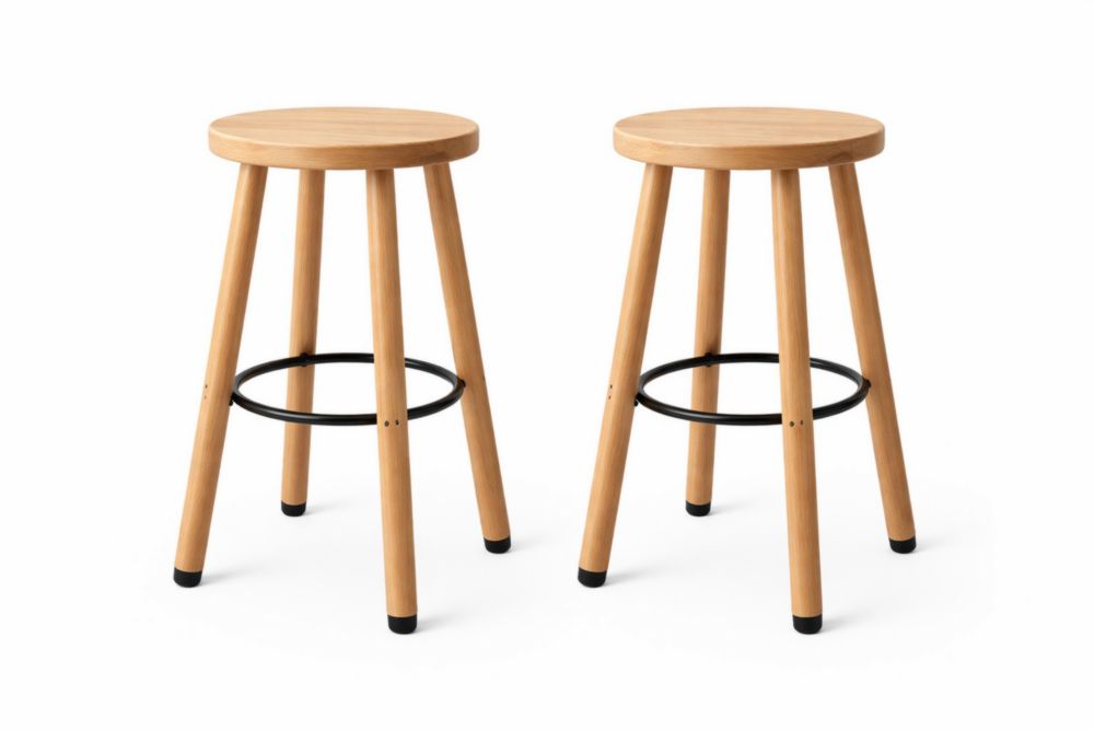 Lot de 2 Tabourets de Bar en Bois et Métal Ø30 cm Hauteur 60 cm