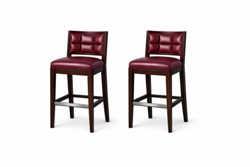 Tabourets de bar en cuir synthétique avec cadre en bois, ensemble de 2, rouge