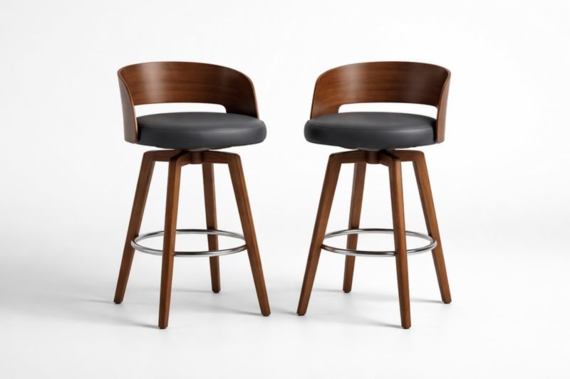 Tabourets de bar pivotants en bois avec assise en simili cuir noir