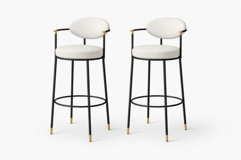 Ensemble de 2 tabourets de bar en PU blanc avec pieds en métal noir et doré