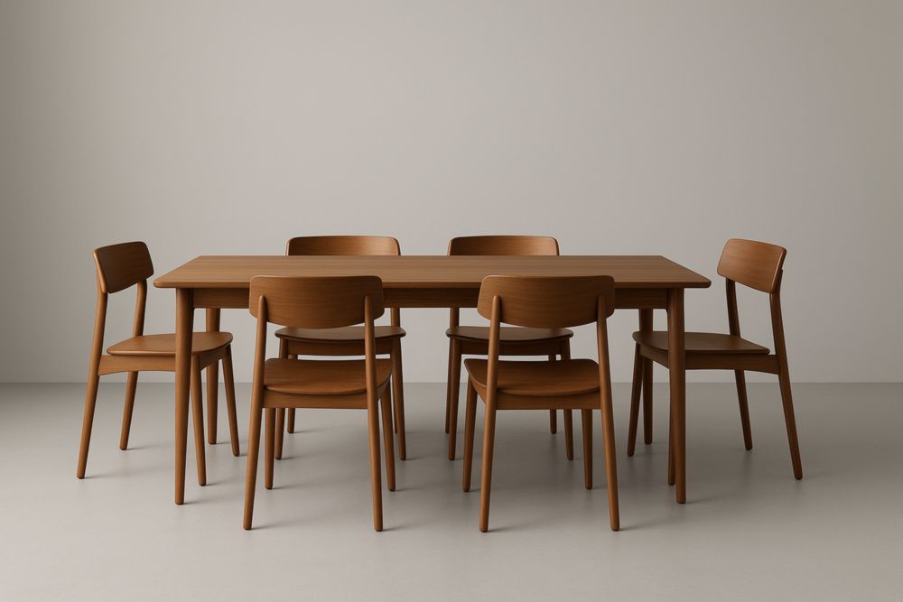 Ensemble salle à manger bois massif 6 personnes table rectangulaire chaises brun