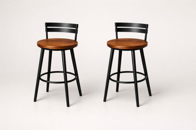 Lot de 2 Tabourets de Comptoir Pivotants en Bois et Métal Noir