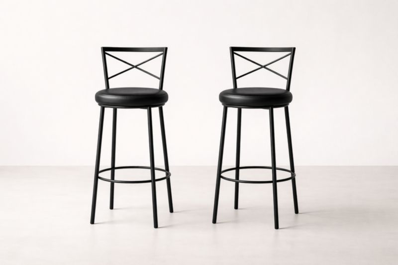 Lot de 2 tabourets de bar en métal et similicuir noir