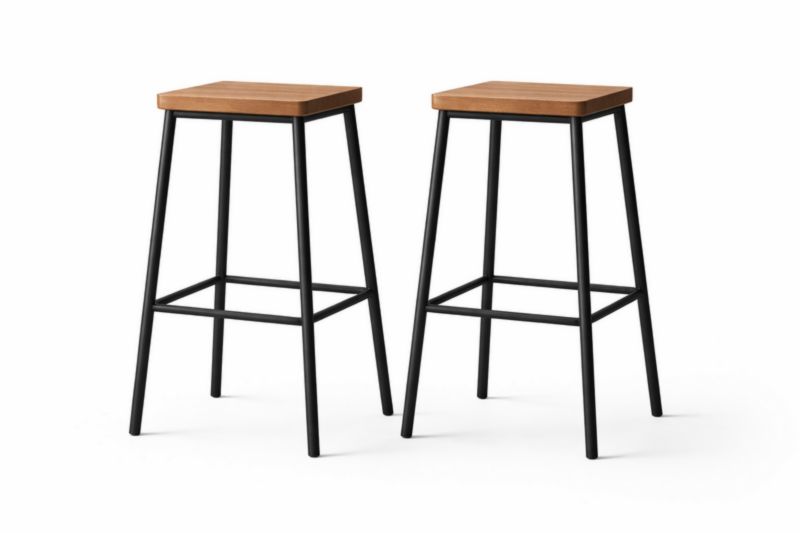 Tabourets de Bar Lot de 2 Bois Métal Marron Noir 65 cm
