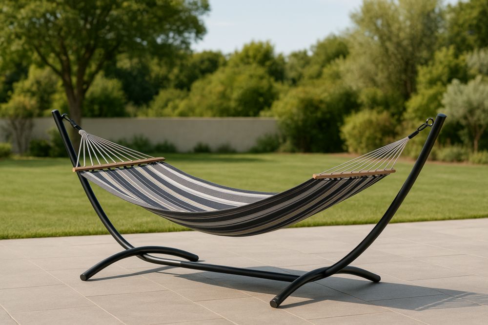 Hamac Extérieur avec Support en Acier et Tissu en Coton Noir/Gris
