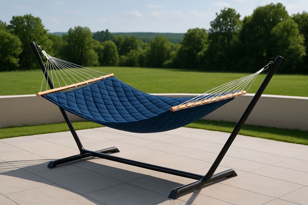 Hamac avec Support en Coton et Métal Bleu