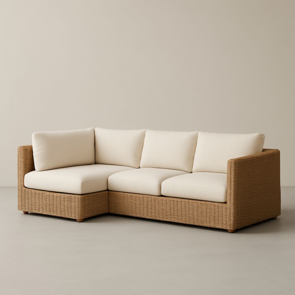 Canapé d'Angle en Résine avec Coussins en Tissu Crème