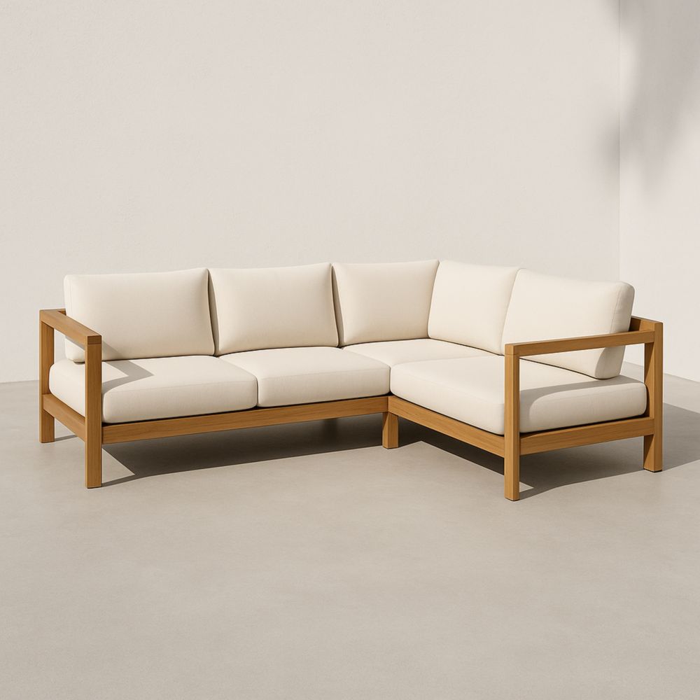 Canapé d'angle extérieur en bois et tissu 240x180x75 cm