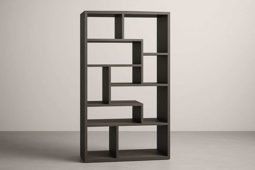 Étagère Bibliothèque en Bois Composite Gris 10 Compartiments 180x90x30cm-Rivellawood