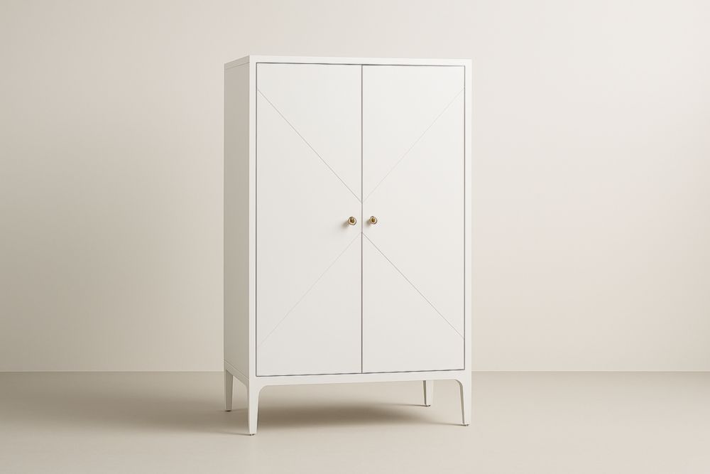 Armoire en bois massif avec poignées en aluminium blanche-Rivellawood