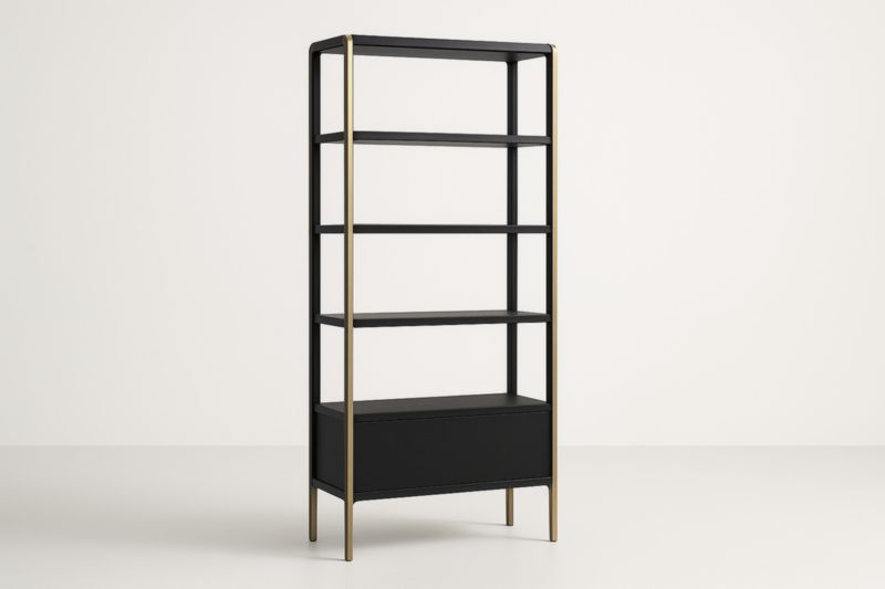 Étagère en métal noir avec cadre doré-Rivellawood
