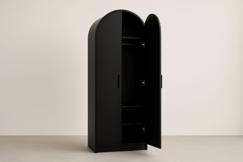 Armoire en bois noir à deux portes avec étagères de 200 cm-Rivellawood
