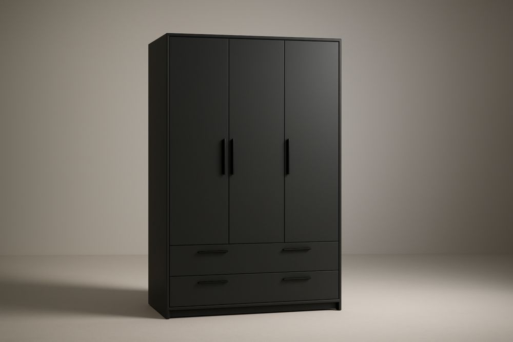 Armoire trois portes en bois MDF noir 180x90x52 cm-Rivellawood