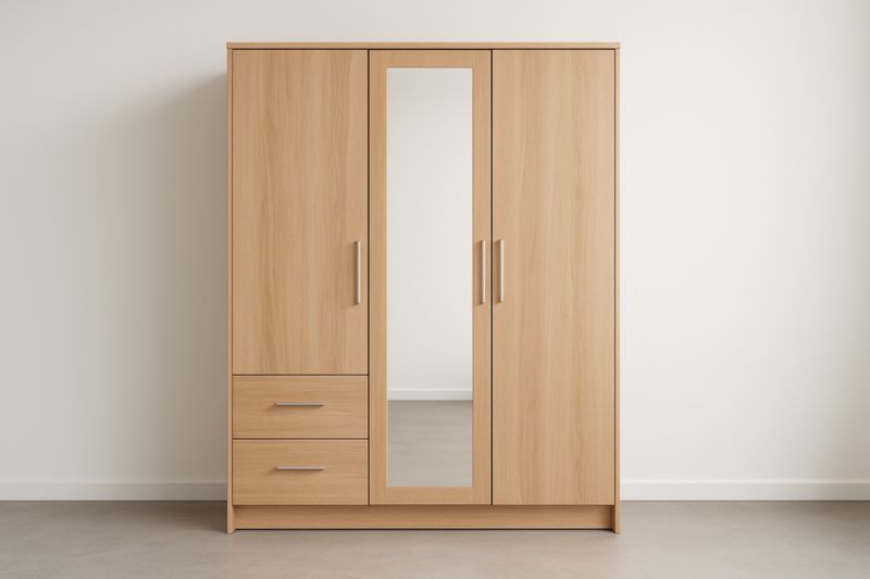 Armoire trois portes avec miroir en bois-Rivellawood