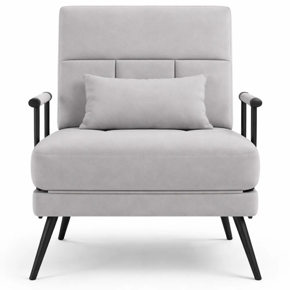 Fauteuil Convertible 3 en 1 avec Dossier Réglable et Coussin Velours Gris-Nestdecorco