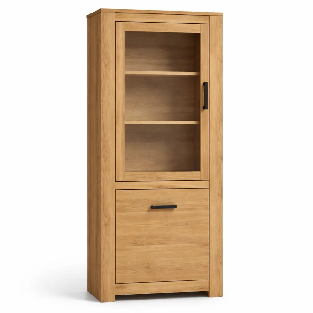 Vitrine en chêne avec porte et vitrine, 77 x 185,3 x 42,2 cm-Nestdecorco