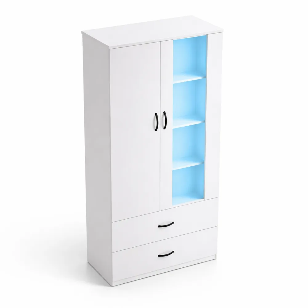 Armoire de Rangement Éclairée avec Portes Transparentes et Tiroirs-Nestdecorco