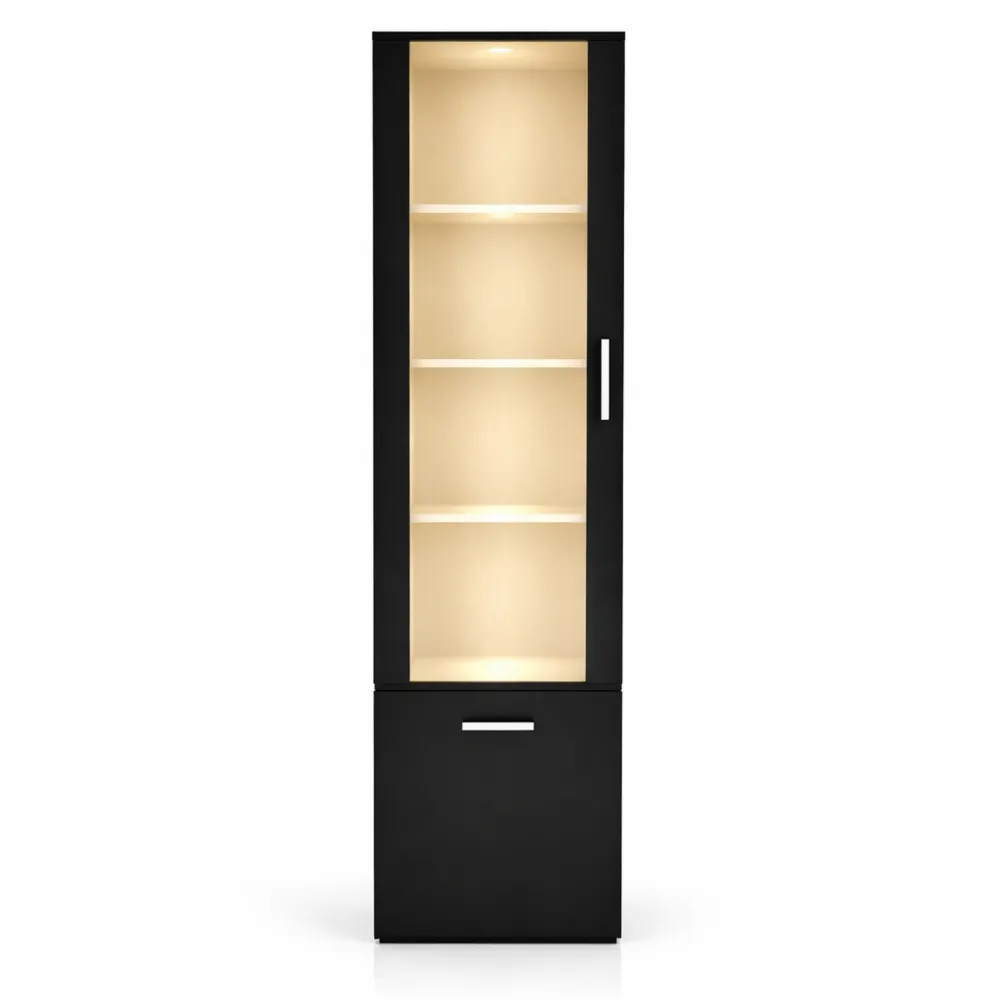 Vitrine avec éclairage LED et étagères en verre pour salon ou bureau-Nestdecorco