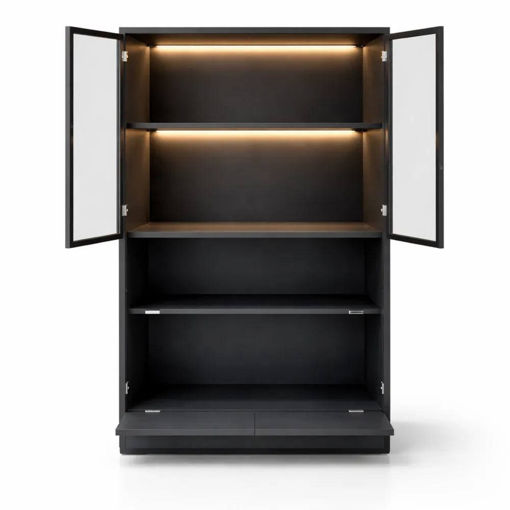 Vitrine Noire avec Éclairage LED Multicolore, Hauteur 120cm-Nestdecorco