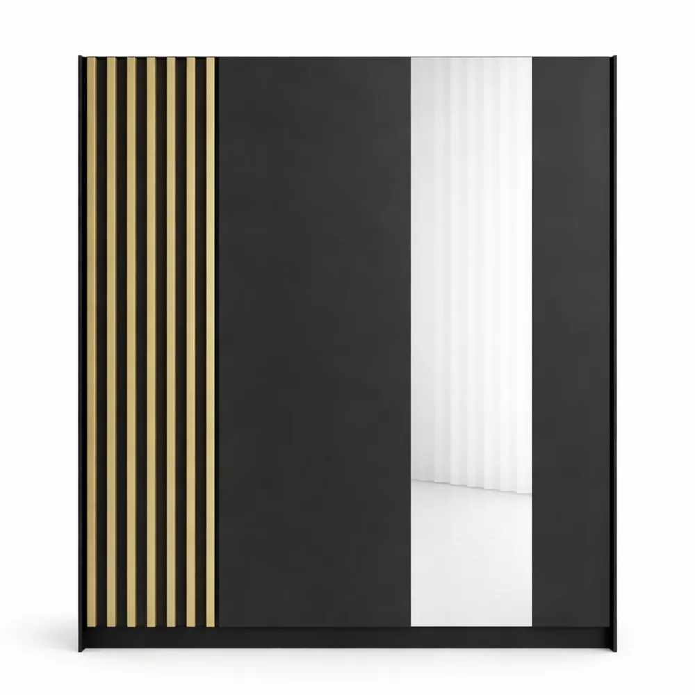 Armoire moderne noire et chêne 150 cm avec miroir-Nestdecorco