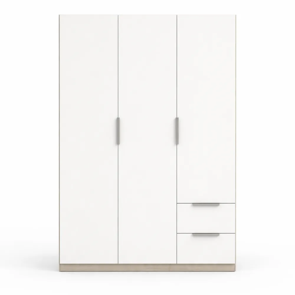Armoire moderne avec penderie et tiroirs, coloris chêne et blanc-Nestdecorco