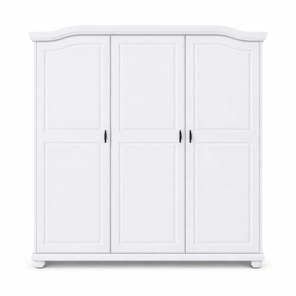 Armoire 3 portes avec penderie et 5 niches en pin massif blanc-Nestdecorco